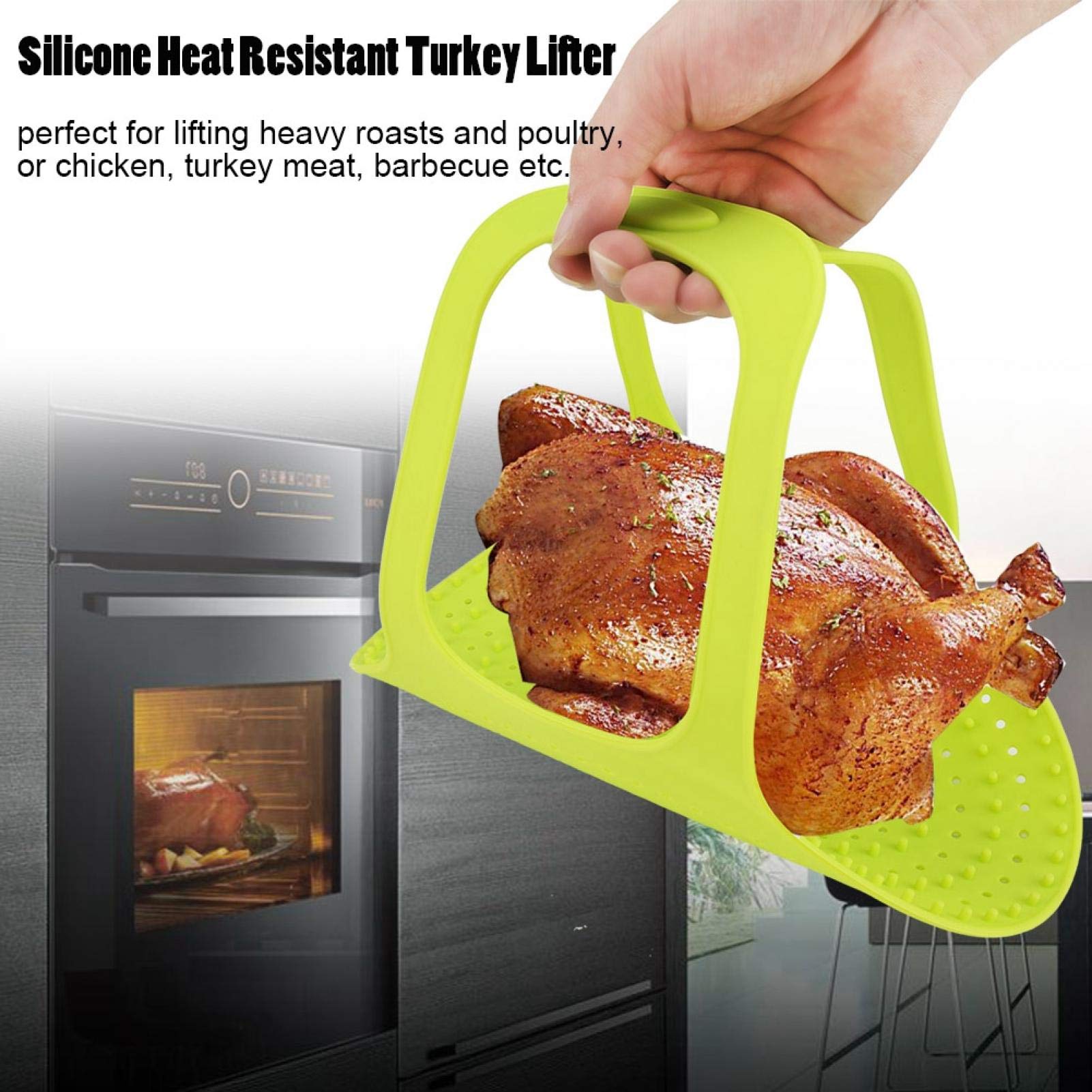 Silicone Turkey Lifter, Heat Resistant Non-Stick Poultry Lifter Turkey Roasting Sling Home Cooking Chicken Turkey Meat Lifter Mat Baking Pan Kitchen Tool, 23.2 x 12.4 in (Green)