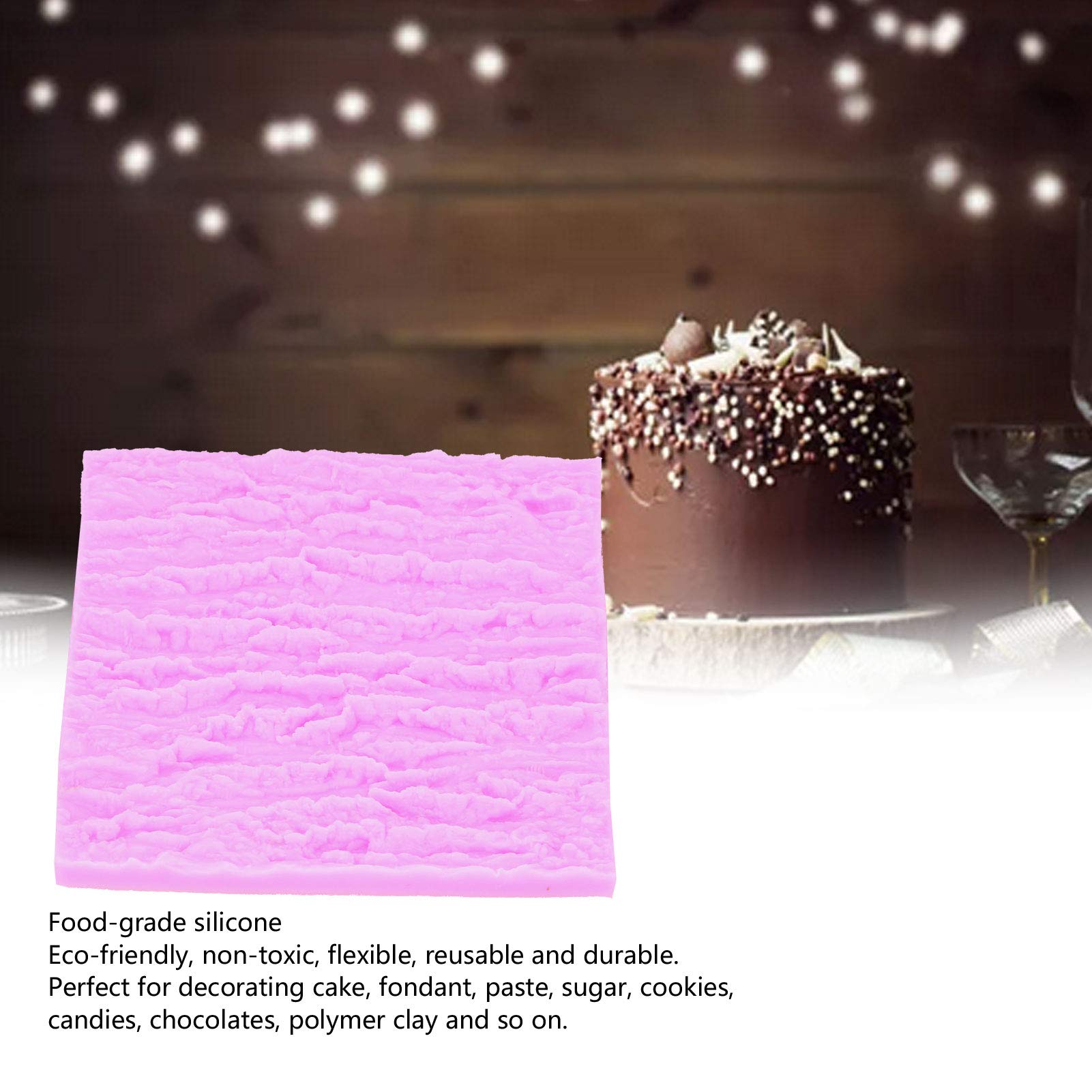 Tree Bark Texture Silicone Mould Cake Fondant Lace Mould Imprint Mat Decorating Supplies for Cakes Fudge Biscuits Candies Chocolate (7.2x6.0x0.4in Pink)(pink)