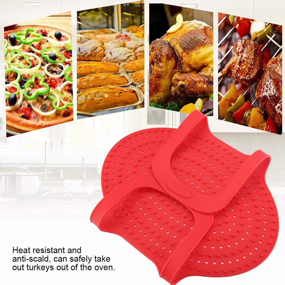 Heat Resistant Turkey Lifter, Poultry Lifter Turkey Roasting Sling, Oven Baking Mat Silicone Mat Non-Stick Cooker Sling, Multipurpose Cooking Accessory(Red)