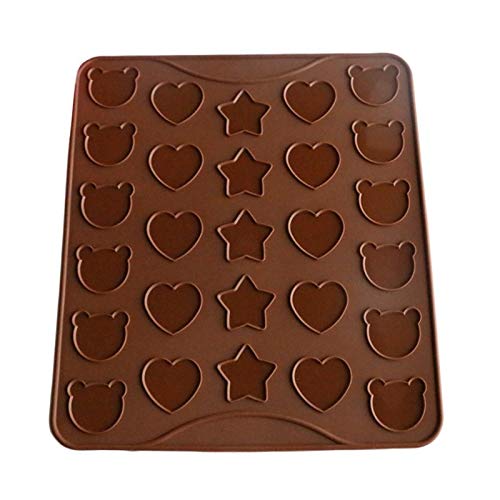 Allforhome 27 Hole Cartoon Bear Star Heart Macarons Making Silicone Mould Macaroon Baking Mat Macaroon DIY molds Heat resistant Pad Nonstick Bread Macaron Baking Sheet Biscuits Bakeware Bakery Tool