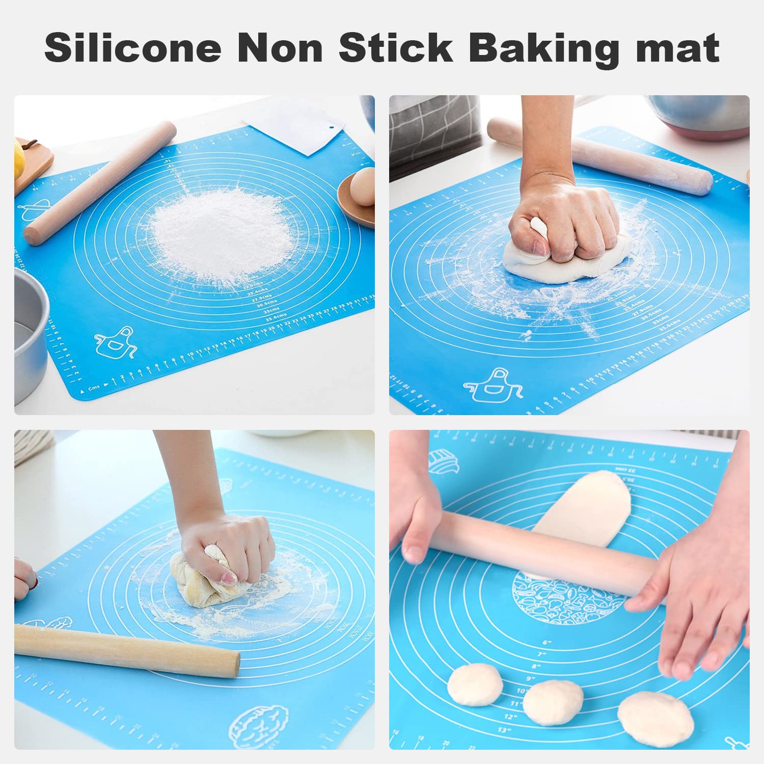 Silicone Baking Mat Non Slip Pastry Mat, Baking Mat 11" x 10'' for Counter, Oven Liner, Pie Crust, Reusable Fondant Mat Extra Thick with Measurement