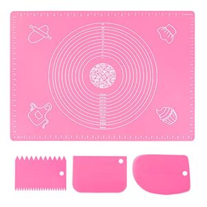 silicone pink 70x50cm baking mat sheet pastry mat with measurement, non-slip pastry rolling mat, non-stick dough kneading board mat, bread fondant mat, cooking bakeware mat table placemat(scraper)