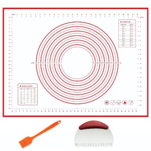 silicone dough mat non stick pastry mat with measurement silicone mats for kitchen counter reusable baking mat pie crust mat with oil brush and dough scraper(24" x 32",red)