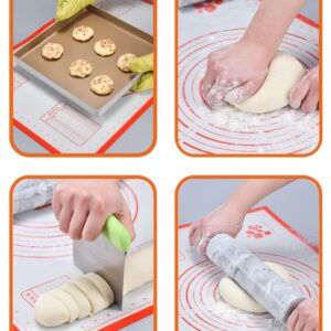 Silicone Dough Mat Non Stick Pastry Mat with Measurement Silicone Mats for Kitchen Counter Reusable Baking Mat Pie Crust Mat with Oil Brush and Dough Scraper(24" x 32",Red)