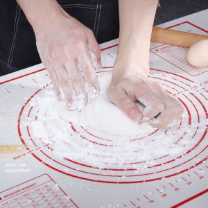 Silicone Dough Mat Non Stick Pastry Mat with Measurement Silicone Mats for Kitchen Counter Reusable Baking Mat Pie Crust Mat with Oil Brush and Dough Scraper(24" x 32",Red)