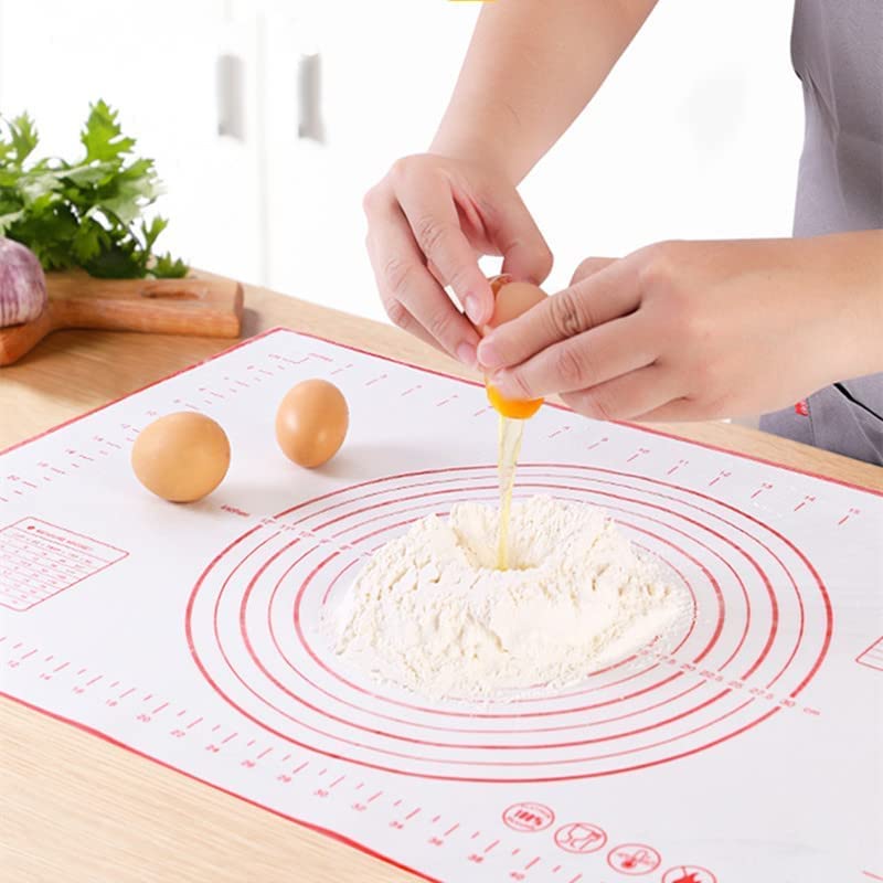 Silicone Dough Mat Non Stick Pastry Mat with Measurement Silicone Mats for Kitchen Counter Reusable Baking Mat Pie Crust Mat with Oil Brush and Dough Scraper(24" x 32",Red)