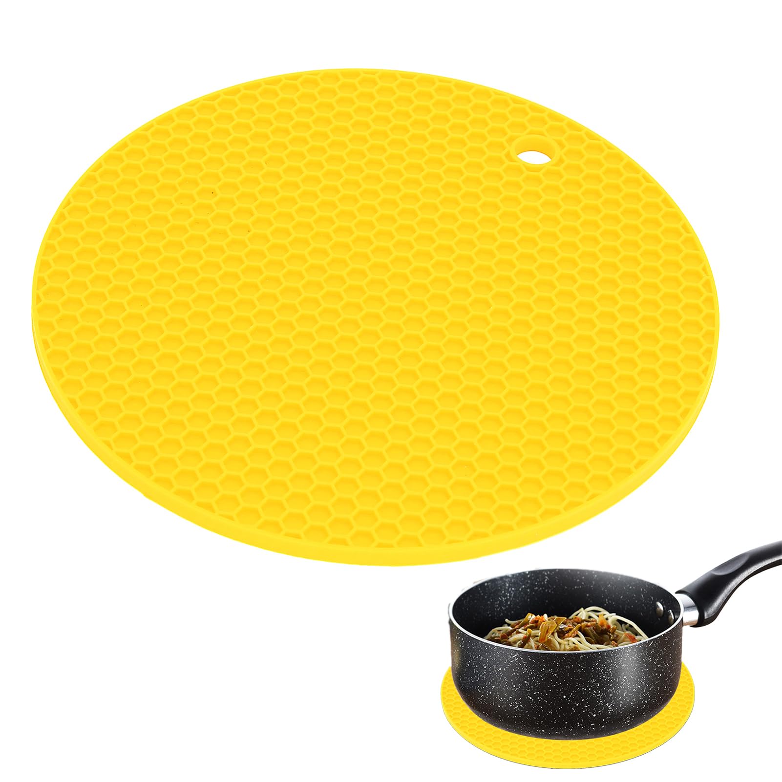 Natudeco Table Placemat Silicone Mat Round Shape Silicone Safe Grabs Food Grade Thickened Microwave Mat Insulation Pad Protective Hot Pad Multi Purpose Mat(Yellow)