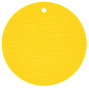 Natudeco Table Placemat Silicone Mat Round Shape Silicone Safe Grabs Food Grade Thickened Microwave Mat Insulation Pad Protective Hot Pad Multi Purpose Mat(Yellow)