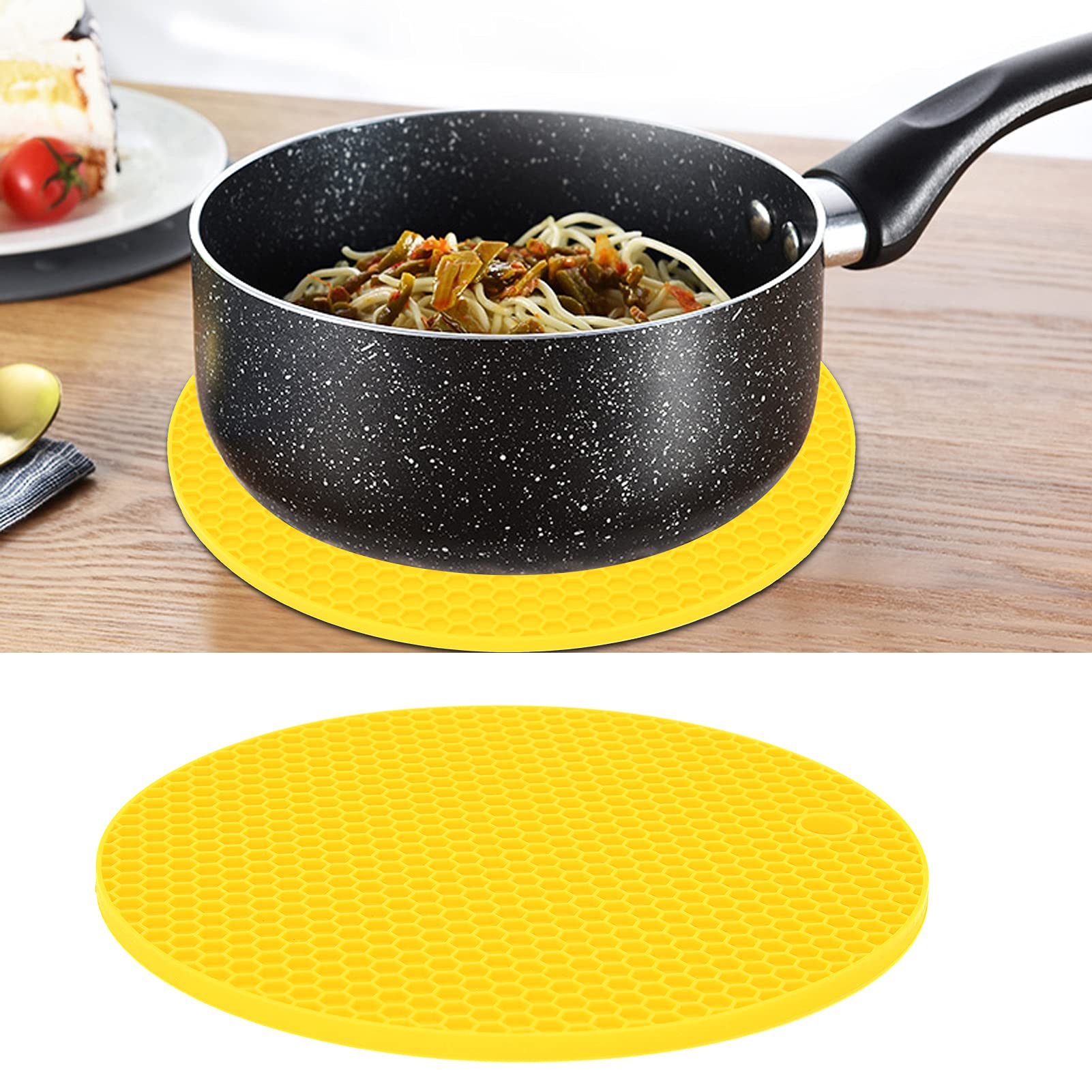 Natudeco Table Placemat Silicone Mat Round Shape Silicone Safe Grabs Food Grade Thickened Microwave Mat Insulation Pad Protective Hot Pad Multi Purpose Mat(Yellow)