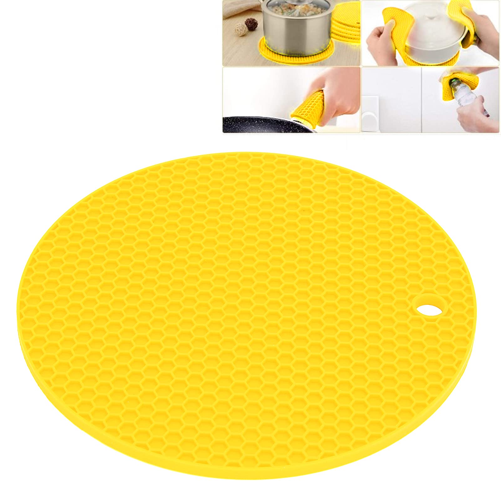 Natudeco Table Placemat Silicone Mat Round Shape Silicone Safe Grabs Food Grade Thickened Microwave Mat Insulation Pad Protective Hot Pad Multi Purpose Mat(Yellow)