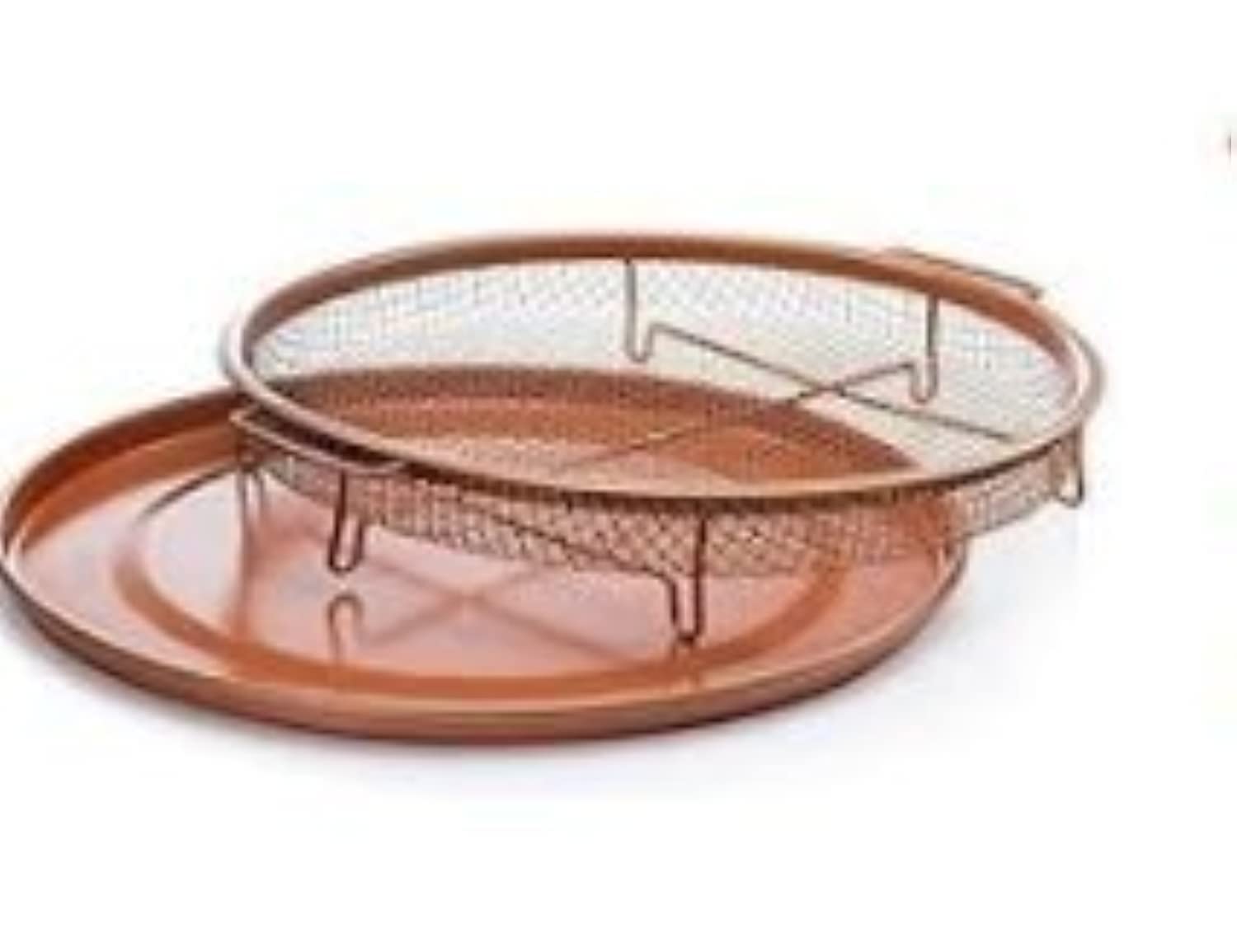 Nonstick Round Crisper Tray, Copper Oven, Turn Your Oven Into An Air Fryer - 2 Pc Set, Frying Basket And Baking Sheet, Dishwasher Safe, Heat-Resistant