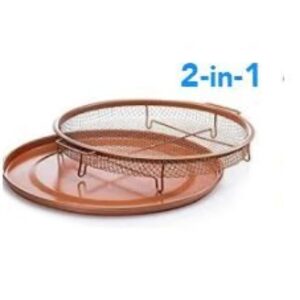 Nonstick Round Crisper Tray, Copper Oven, Turn Your Oven Into An Air Fryer - 2 Pc Set, Frying Basket And Baking Sheet, Dishwasher Safe, Heat-Resistant