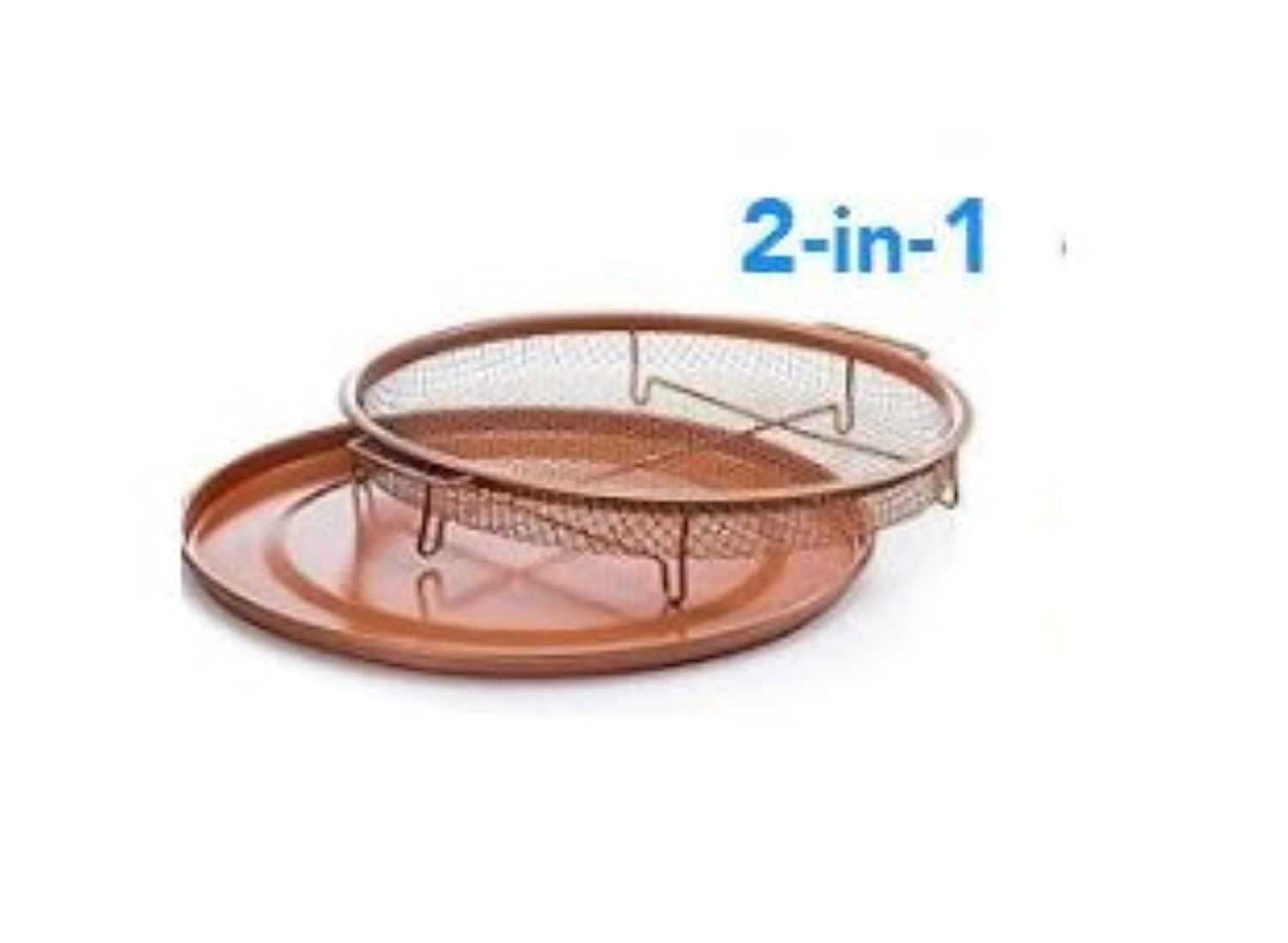 Nonstick Round Crisper Tray, Copper Oven, Turn Your Oven Into An Air Fryer - 2 Pc Set, Frying Basket And Baking Sheet, Dishwasher Safe, Heat-Resistant