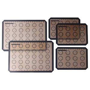 CHIUSING 5 piece silicone macaron baking mats with measurements,BPA free macaron silicone bake pastry mat for cake,cookie,pizza and macaron