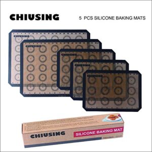 CHIUSING 5 piece silicone macaron baking mats with measurements,BPA free macaron silicone bake pastry mat for cake,cookie,pizza and macaron