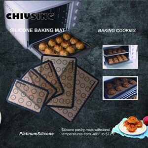 CHIUSING 5 piece silicone macaron baking mats with measurements,BPA free macaron silicone bake pastry mat for cake,cookie,pizza and macaron