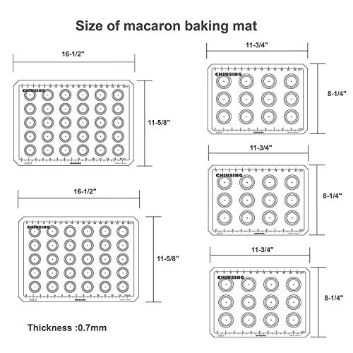 CHIUSING 5 piece silicone macaron baking mats with measurements,BPA free macaron silicone bake pastry mat for cake,cookie,pizza and macaron