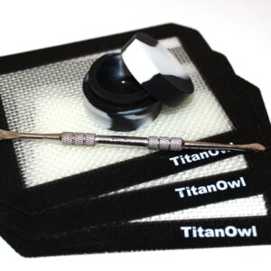 3 Silicone Mat Platinum Cured + Non-stick Jar + TitanOwl Carving Tool, Pad with Black corners 5.5" x 4.5"