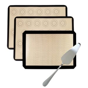 silicone baking mat 3 pieces, with 7.9 inch pizza spatula, non-stick mat is used to make baking mats for biscuits, bread, pizza, macaroon and various pastries.