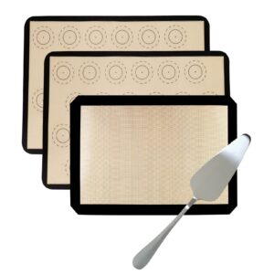 Silicone Baking Mat 3 Pieces, With 7.9 inch Pizza Spatula, Non-Stick Mat is Used to Make Baking Mats for Biscuits, Bread, Pizza, Macaroon and Various Pastries.