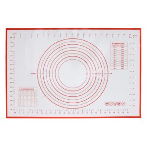 silicone measurement pastry mat, reusable non stick baking mat with inch cm measurement for dough rolling fondant pizza cookies making, large pie crust mat, 23.6x15.7 inch(red)