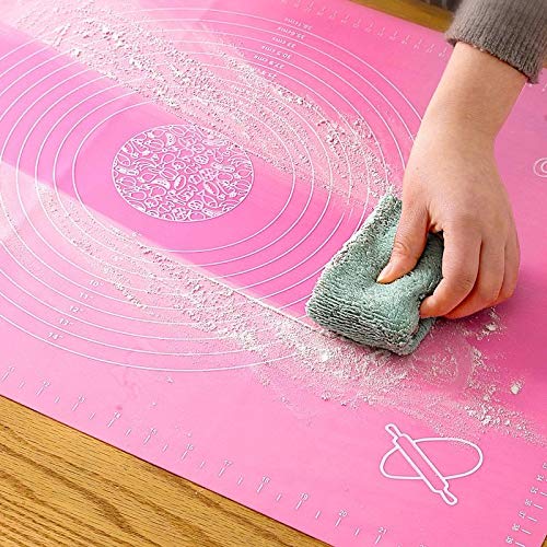 Silicone Baking Mat for Pastry Rolling Dough BPA Free Non stick and Non Slip Table Sheet Baking Supplies for Pie Sheet Bake Pizza Cake (Medium, Pink)