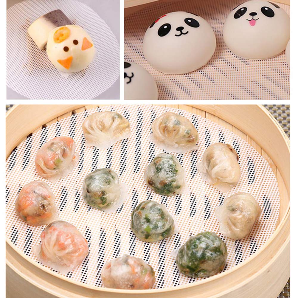 Hcooker 5PCS Silicone Steamer Liners Mesh Non-stick Mat Round Shape Steamed Dumplings Pastry Dim Sum