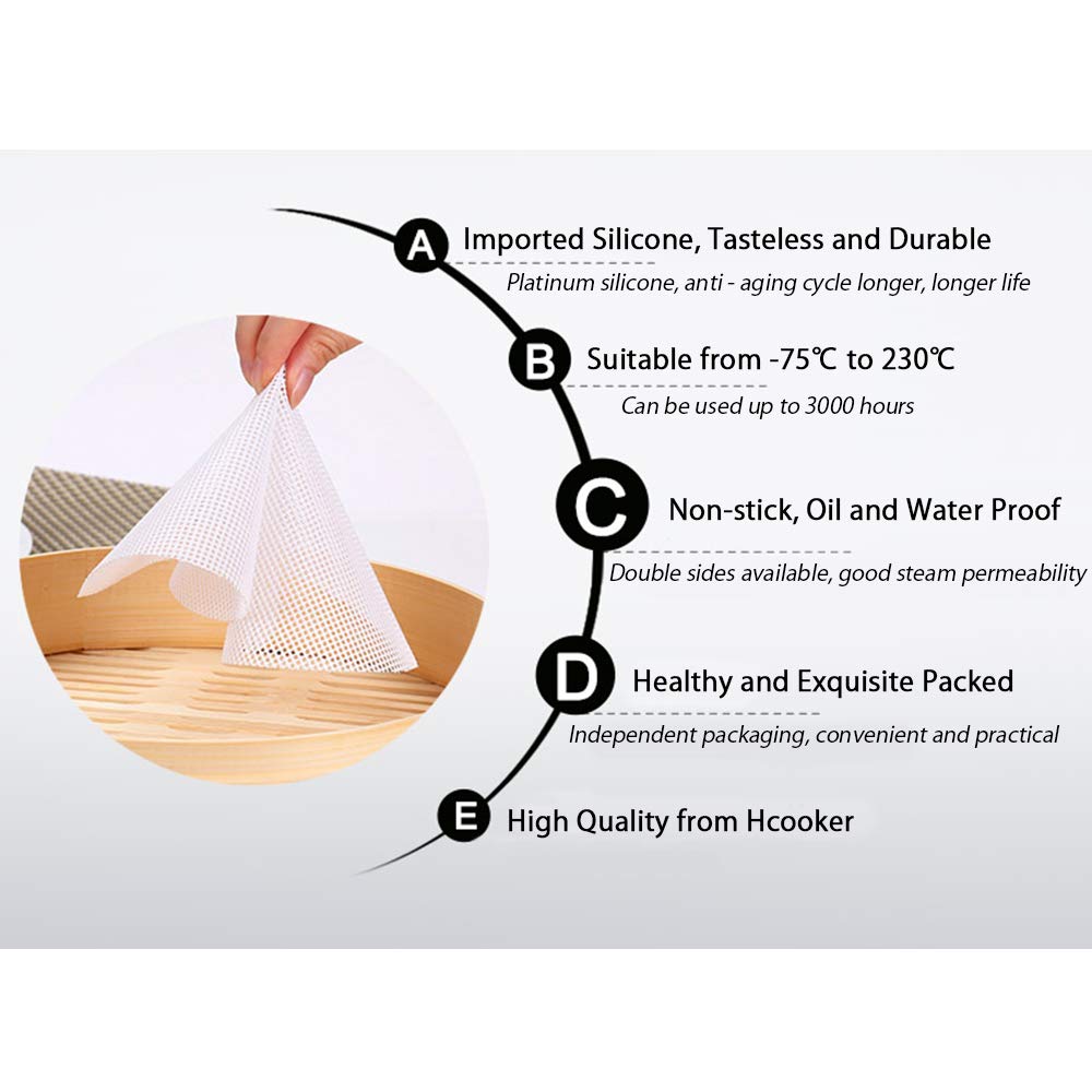 Hcooker 5PCS Silicone Steamer Liners Mesh Non-stick Mat Round Shape Steamed Dumplings Pastry Dim Sum