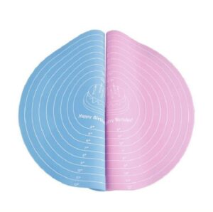 2pcs silicone baking mat with measurements, non‑stick round silicone dough rolling mat baking pastry pad sheet liner for cake turntable stand (pink and blue)