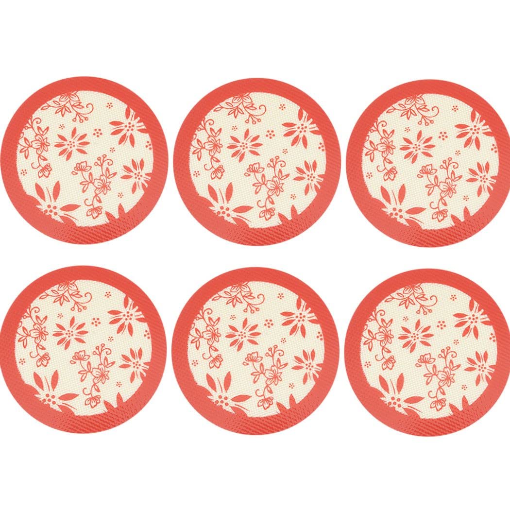 Round Silicone Baking Mats for Cake Pan - Food Grade Material, Reusable Silicone Mat for Baking Pan,Dough Roll Mats, Oven Liners for Bread/Tortilla/Macaron/Pastry/Pie/Bun/Pizza Pan (Yellow Red, 6PCS)