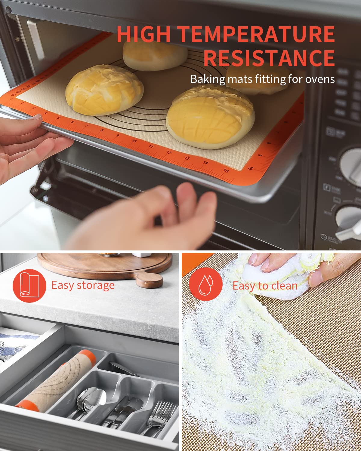 ANYLION Silicone Baking Mat, 4 Packs for Non-Stick Silicone Mats for Baking, BPA Free Pastry Mat with Measurements Silicone Mat for Cookies, Pastry & Macarons