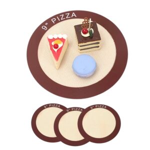 3 pack pizza mat round silicone baking sheet liner, non-stick silicone baking mats, for bake pans/rolling/cookie/cake/pizza/pie(round 9")