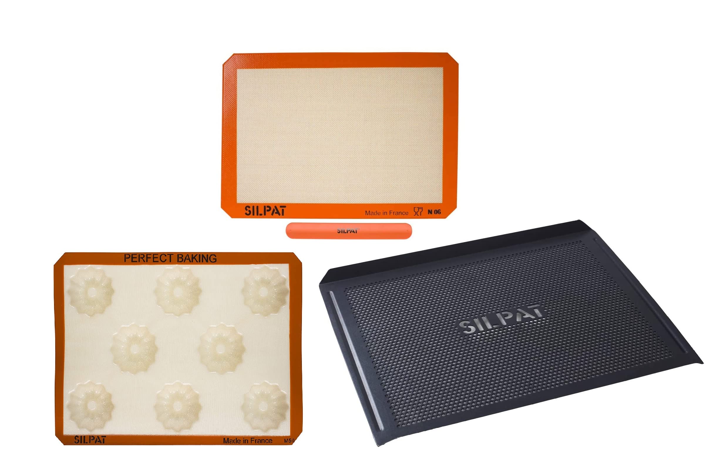 Silpat Bundle - Baking Mat with Storage Band, Non-Stick Mini Fluted Cake Mold & Cook N' Cool Perforated Baking Tray