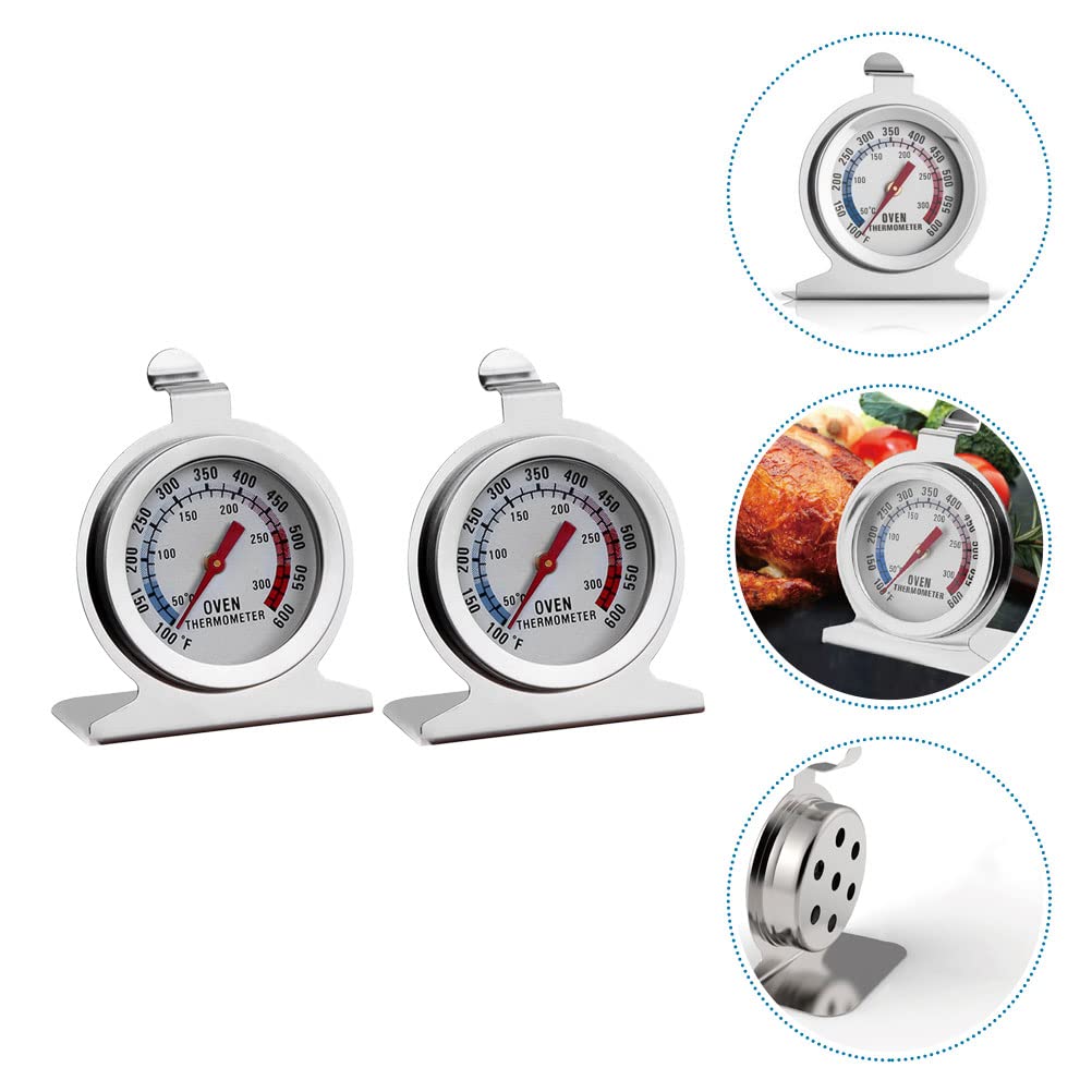 YARDWE 2pcs Oven Thermometer Kitchen Temperature Indicator Cooking Temperature Gauge BBQ Oven Temperature Teller Grill Monitor Dial Oven Temperature Gauge Stainless Steel Metal Pointer