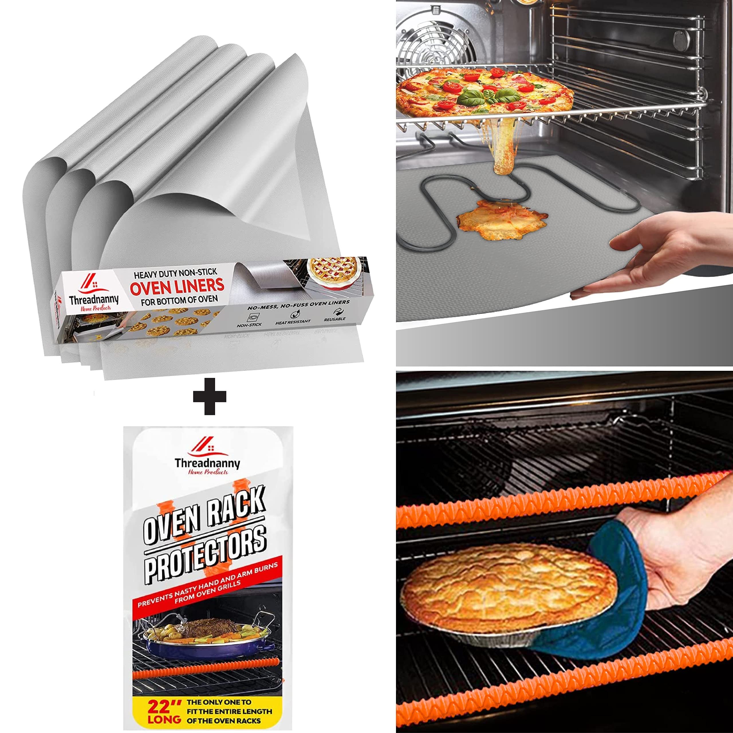 Oven Liners for Bottom of Oven 4-Pack and Oven Rack Edge Protectors 22 Inch