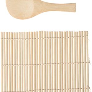 Helen’s Asian Kitchen Sushi Hand Roll Mat with Rice Paddle, 7.25-Inches x 5.25-Inches, Natural Bamboo