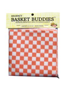 regency wraps bakset buddies greaseproof liners for bread baskets and wrapping sandwiches, red/white, 12"x12" (pack of 24)