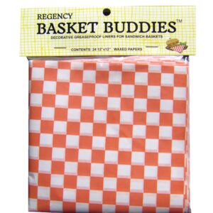 Regency Wraps Bakset Buddies Greaseproof Liners For Bread Baskets and Wrapping Sandwiches, Red/White, 12"x12" (pack of 24)