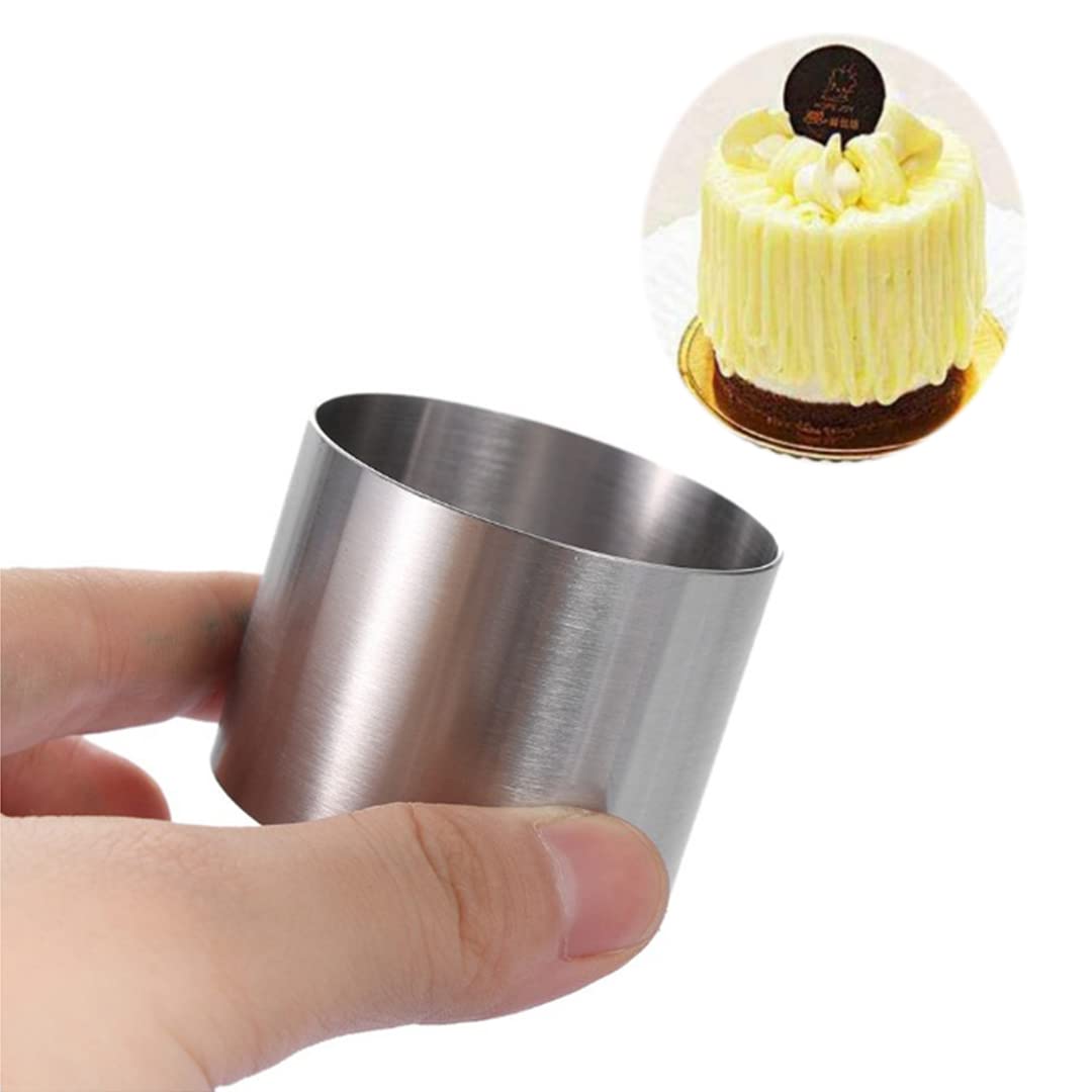HMIN Round Cake Rings Mold, Mini Cake & Pastry Ring Round Food Ring Stainless Steel, Dessert Food Rings Food Molding Set (Round 2.4In & 3.5In)