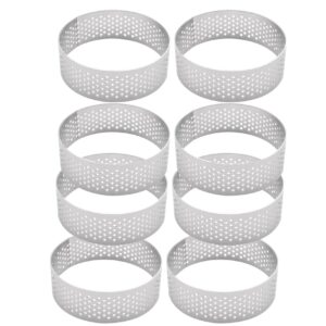 laiaouay 8 piece tart rings 2.36 inch stainless steel perforated tart rings for baking pastry ring mold cake dessert mousse french tart ring, silver