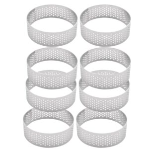 Laiaouay 8 Piece Tart Rings 2.36 inch Stainless Steel Perforated Tart Rings for Baking Pastry Ring Mold Cake Dessert Mousse French Tart Ring, Silver