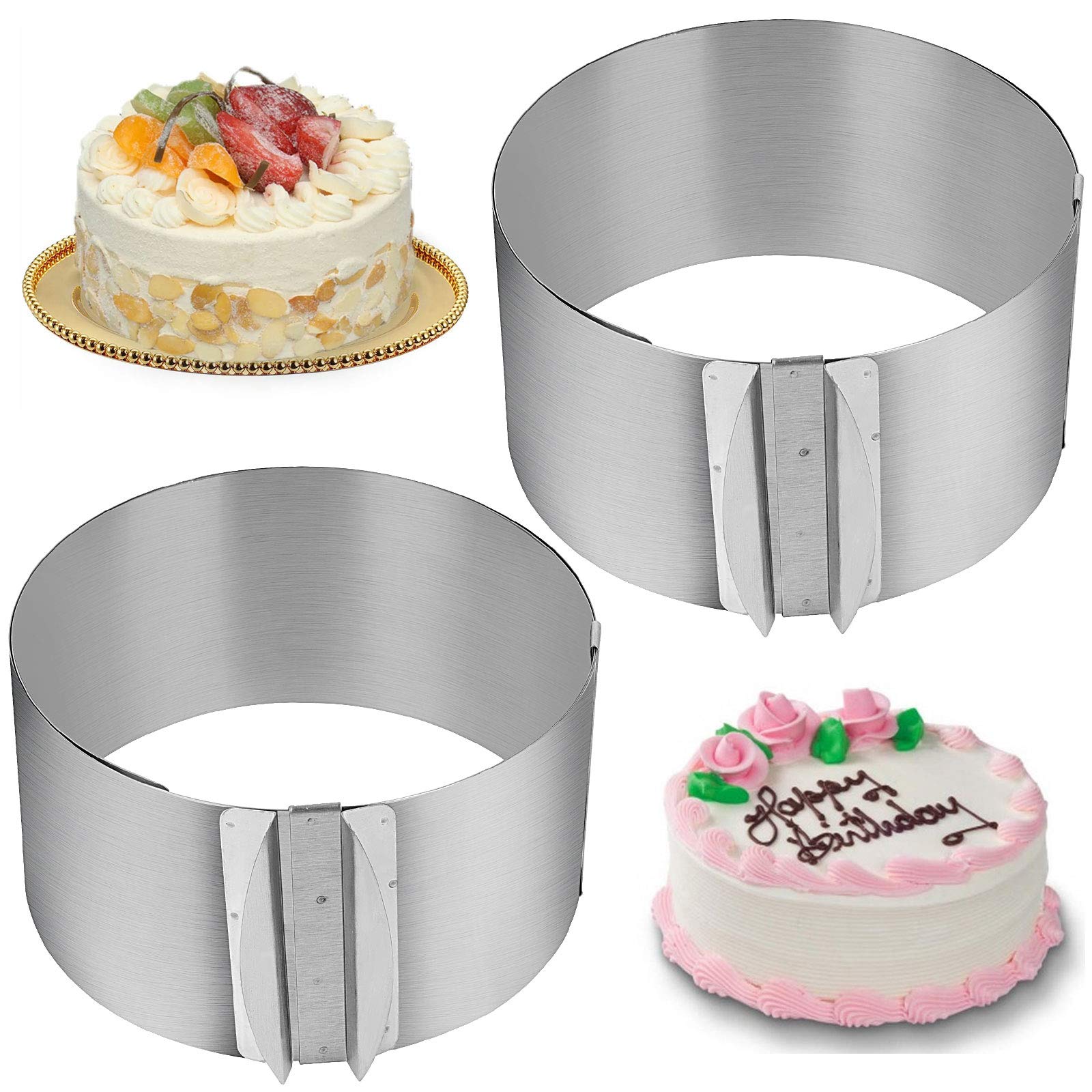 ZEONHEI 2 PCS 6 to 12 Inch Adjustable Stainless Steel Cake Mold Ring Set, Round Cake Mould Cake Mousse Ring Circle Mold DIY Pastry Cooking Supplies for Baking