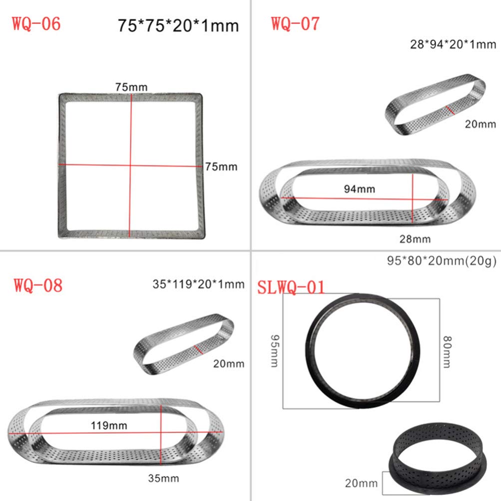 FRCOLOR Ring Cake Mold, Oval Stainless Steel Perforated Tart Ring Mold Dessert Mold Quiche Mold, 9. 4cm