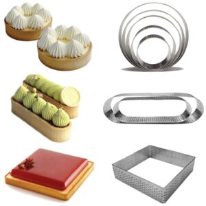 FRCOLOR Ring Cake Mold, Oval Stainless Steel Perforated Tart Ring Mold Dessert Mold Quiche Mold, 9. 4cm