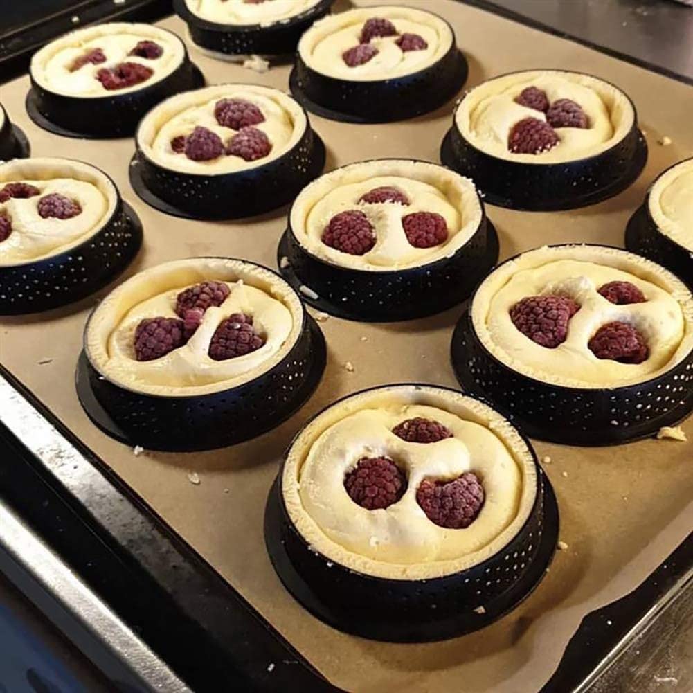 Mini Tart Ring Mold for Baking, Airlxf 8PCS Round Shape Black Cake Mold Mousse Circle Tart Ring Round Cake Molds