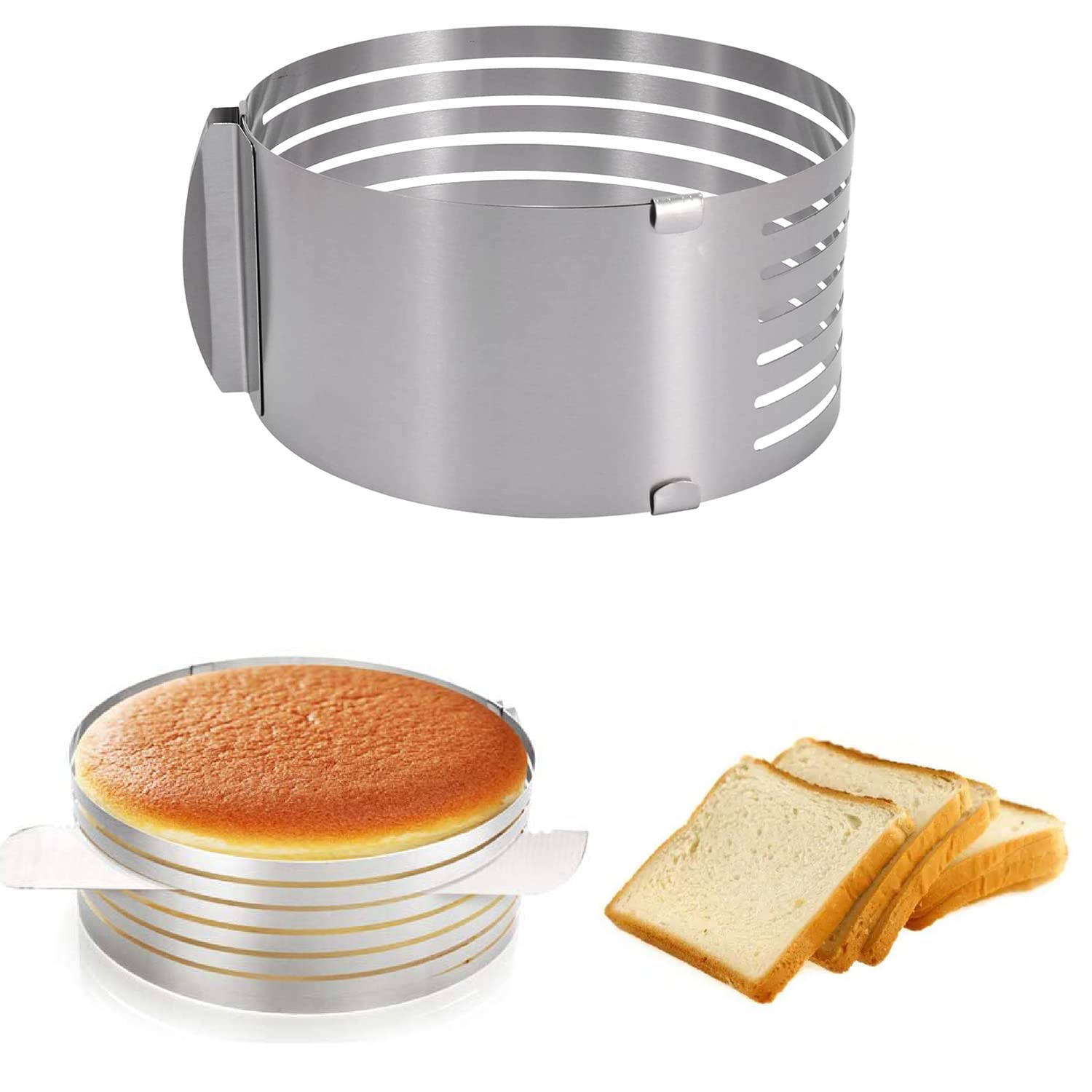 6 to 8 Inch Adjustable Cake Ring for Cutting Layers, Slicing and Leveling Cakes, Stainless Steel 7-Layer Cake Toast Slicer Leveler