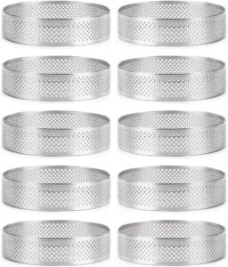 nebel 10pcs circular tart rings with holes, perforated tart rings for baking, steel fruit pie quiches cake mousse kitchen baking mould 8cm