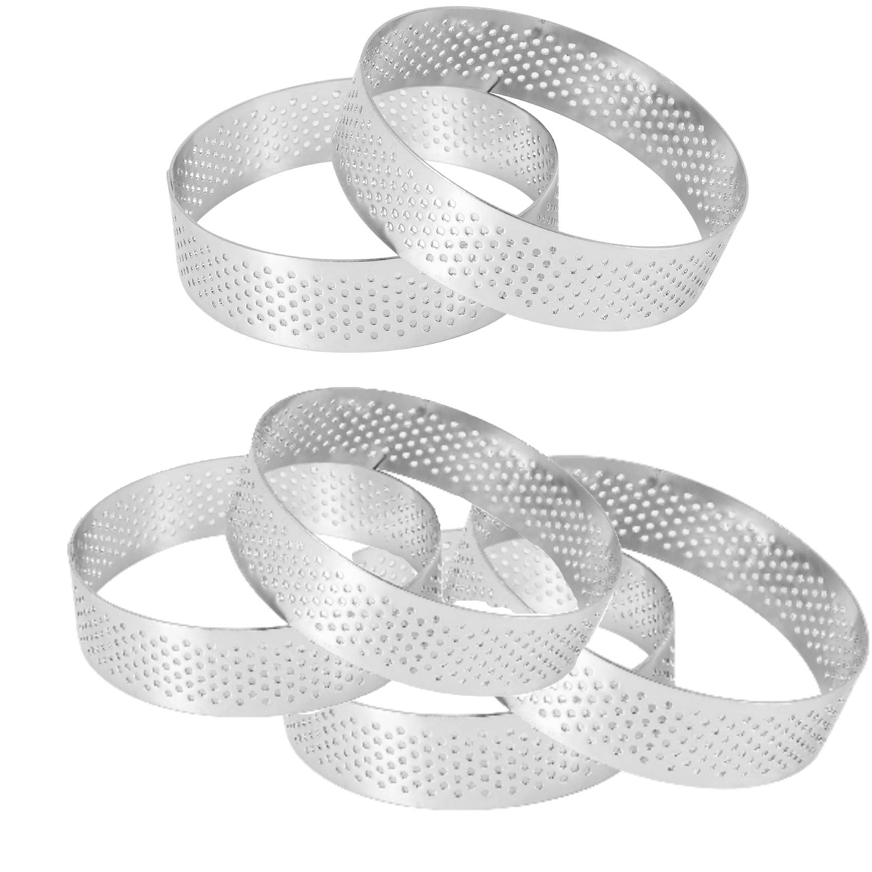 JUMYNOOY 6 Tart Rings Stainless Steel Heat-Resistant Perforated Cake Ring Mold Round Baking