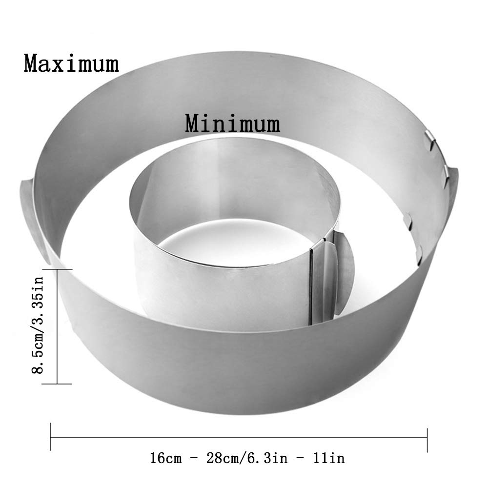 MOTZU 2 Pieces Cake Mold, Stainless Steel Mousse Cake Rings, Adjustable Mould, Cake Baking Cake Decor Mold Ring, Cake Collar, Chocolate and Cake Decorating Roll(Square + Round), 6-12 Inch