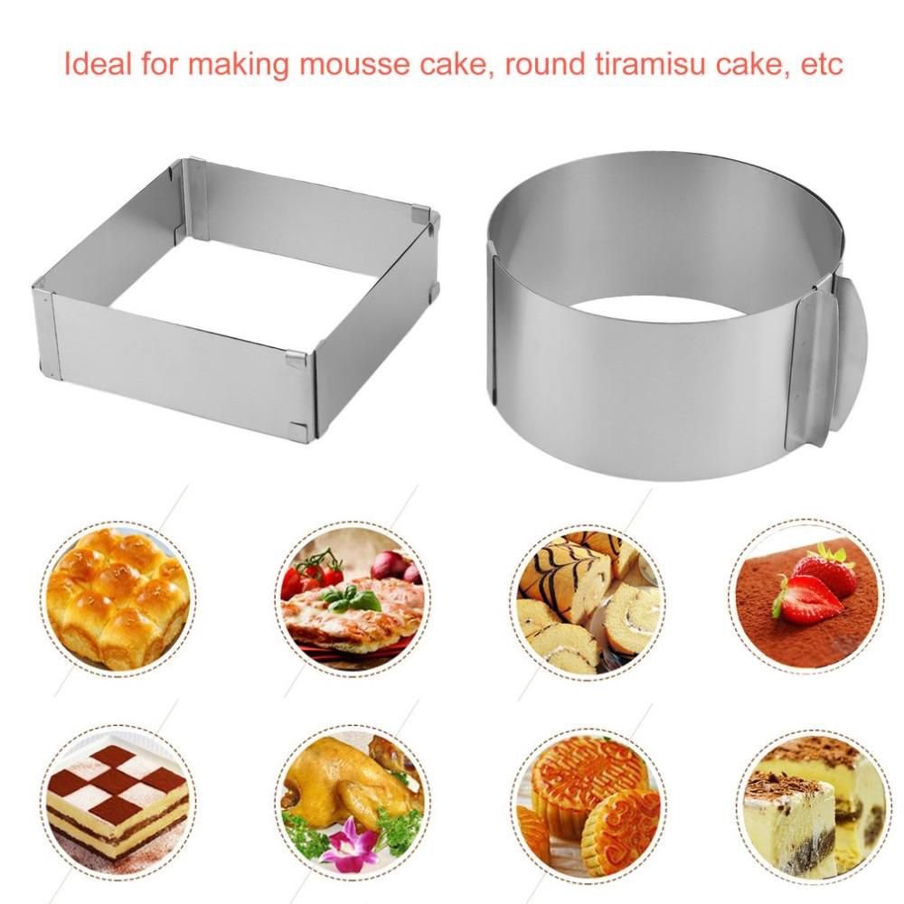 MOTZU 2 Pieces Cake Mold, Stainless Steel Mousse Cake Rings, Adjustable Mould, Cake Baking Cake Decor Mold Ring, Cake Collar, Chocolate and Cake Decorating Roll(Square + Round), 6-12 Inch